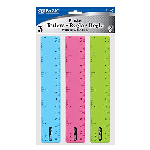 6 in Clear Plastic Ruler, Inch & Metric, 3 Pack