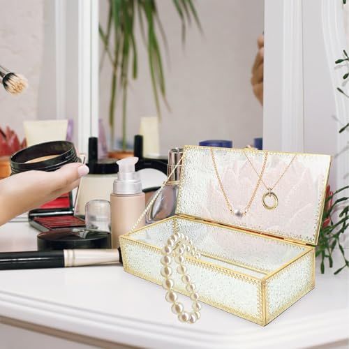 Rectangular Glass Jewelry Box and Easy Access Lid with Metal Frame - view 4