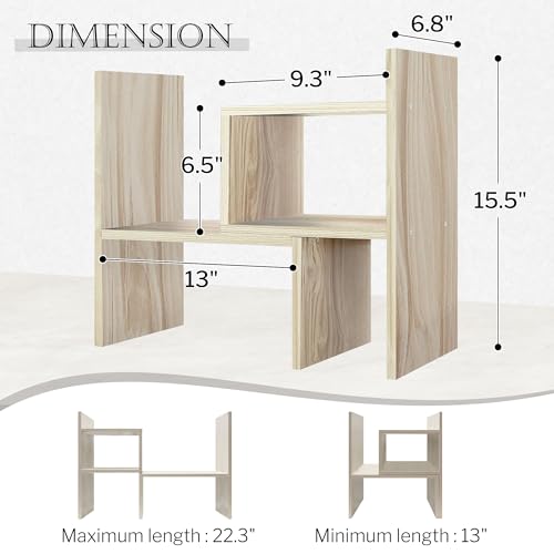 Desktop Organizer Office Storage Rack Adjustable Wood Display Shelf, White, 5 Units, 16"L x 15.8"H x 6.8"W - view 2