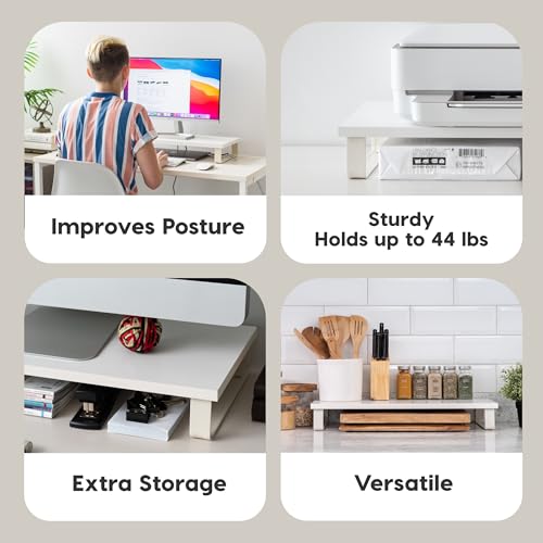 1-Tier Monitor Stand with Metal Legs Desktop Organizer, White - view 3