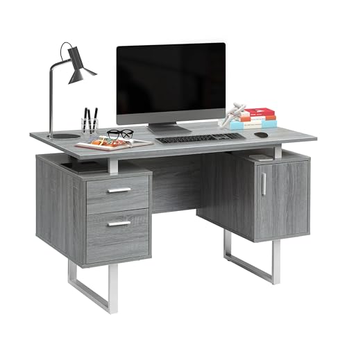 Office Desk with Storage Drawers and Cabinet 51.25” W - Modern Office Desk with Large Floating Desktop Surface