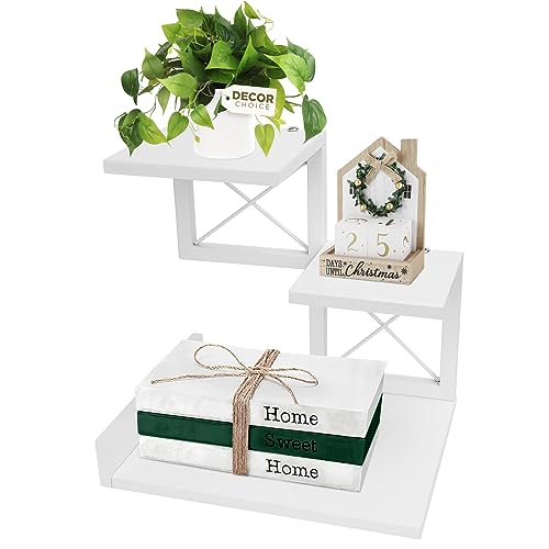 Desk Shelf, Wood Small Bookshelf Desktop Shelves and Organizer, Freestanding 3 Tier Storage Display Stand Home Office Decor for Books Plants Toys, White