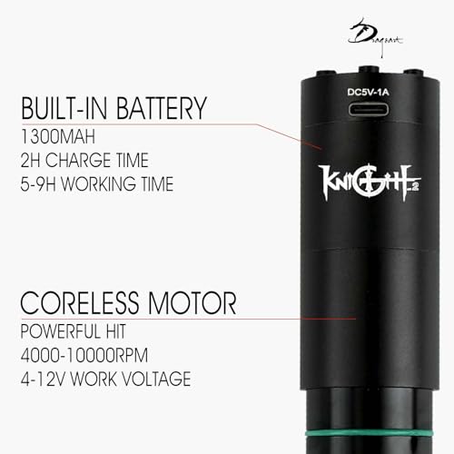 Knight2 Wireless Tattoo Machine Kit - 10,000 RPM Coreless Motor Rotary Pen, 1300mAh Battery for 8 Hours Use, 40 Cartridge Needles - Complete Starter Setup for Apprentices and Beginners - view 2