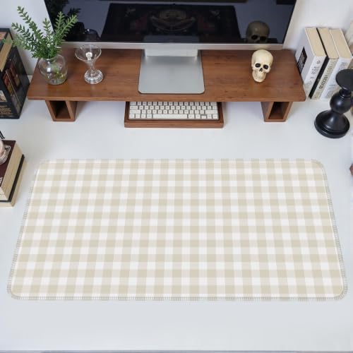 Beige Checkered Gingham Desk Mat Pad XXL Large Mouse Pad - view 5