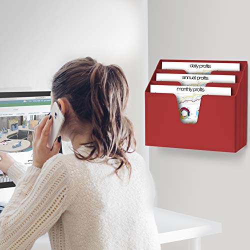 Horizontal Triple File Folder Organizer Sorter, Letter Size, Red - view 4