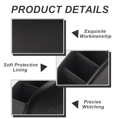 Remote Control Holder, PU Leather Remote Caddy Desktop Organizer with 5 Spacious Compartments for TV Remotes/Media Controllers/Office Supplies(Black) - view 4