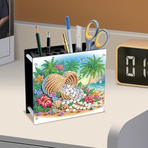 DIY Diamond Art Painting Pen Holder,Seaside DIY Acrylic Special Shaped Pen Organizer, Daily Office Desktop Decoration Storage Item - view 3