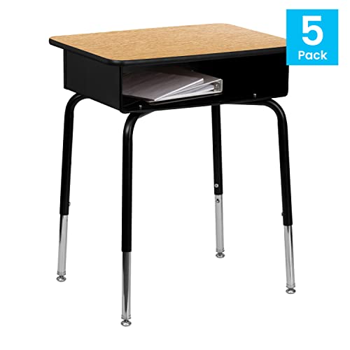 Metal Student Desk with Open Book Box, Natural, 5-Pack - view 4