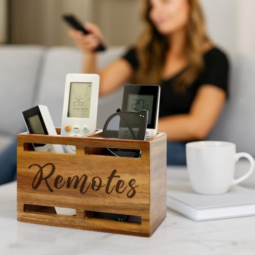 Acacia Wood TV Remote Control Holder for Table Wall Mount Remote Organizer - view 3