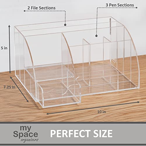 Clear Acrylic Desk Oganizer, 9 Compartments, Office Supplies and Desk Accessories Organizer, Home Decor Desktop Organizer (Clear) - view 4