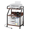 Large 3-Tier Printer Stand with Charging Station, Rustic Brown