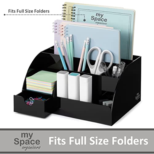 Black Desk Organizer with 9 Compartments - Desktop Office Supplies and Desk Accessories Organizer - view 3