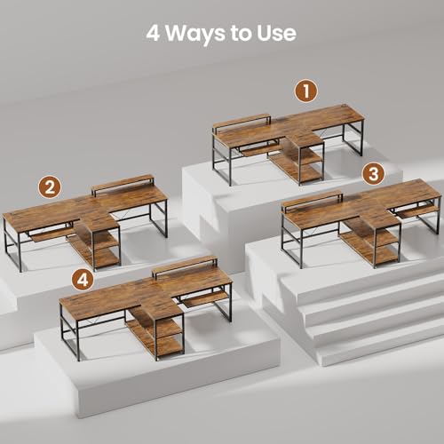94.5" 2 Person Gaming Desk with Storage Shelf,LED Light,Rustic Brown - view 6