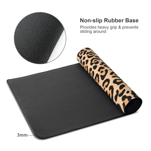 Leopard Animal Print Mouse Pads XXL Extended Mousepad with Stitched Edges Cheetah Non-Slip Rubber Base Computer Keyboard Pad Desk Mat for Home Office Desk Decor, 35.4" X 15.7" - view 3