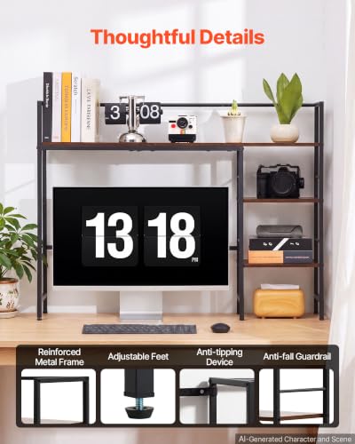 Desk Shelf 38.6" W, Desktop Bookshelf Storage Hutch for Computer Monitor, Metal Frame and Wooden Shelf, 4-Tier Desk Display Rack, Multipurpose Desk Organizer Hutch for Dorm, Home, Office - view 5