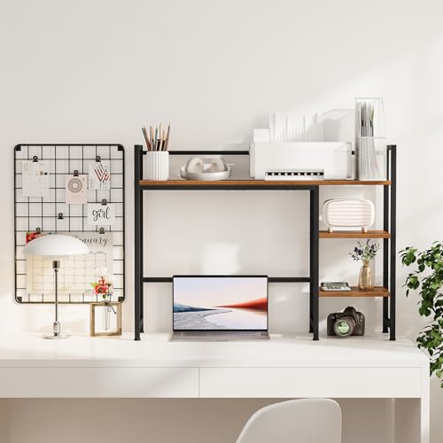 Desk Shelf, 38.6" Desktop Organizer Shelf, Desk Hutch for Computer Monitor, 4 Tier Desk Display Rack, Wood Desktop Bookshelf Storage Rack for Home Office Dorm, Rustic Brown - view 4