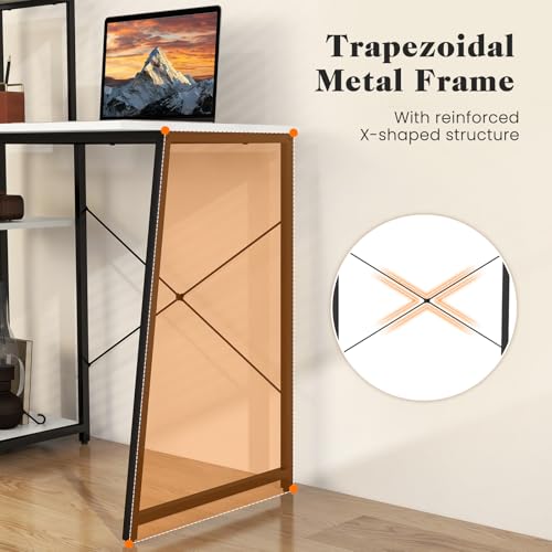 Computer Desk with Shelves, Space Saving Home Office Desk with 3-Tier Ladder Shaped Storage Bookshelf, Modern Writing Study Desk with Metal Frame, Compact Computer Workstation (White) - view 7