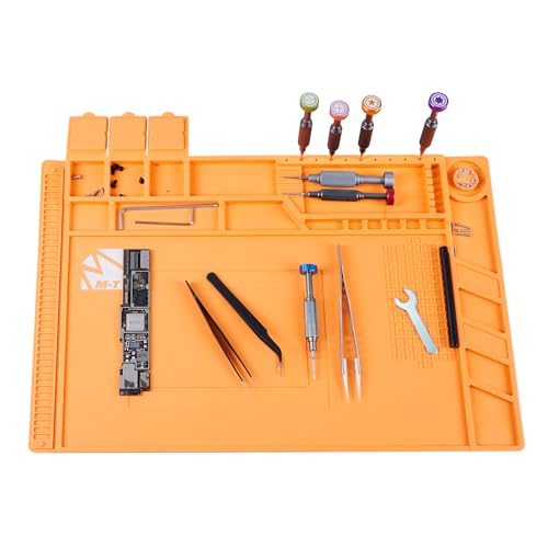 17.7x11.8 in Silicone Soldering Mat, Heat Resistant 932°F, Anti-Static Repair Mat,Magnetic Screw Tray,Scale Ruler,BGA,Phone Watch Laptop PCB,Workbench