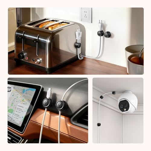 Magnetic Cable Management Clips, 360° Rotation Desk Cord Organizer 1s Fast Locking, Strong Adhesive Cable Holder Fits Cables Wires for Workspace, Nightstand, Home Office,Car - view 7