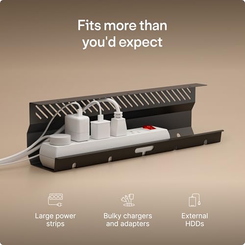 Cable Duct Desk Black Set of 2 - Stainless Steel Cable Management Desk Cable Duct with 5 Cable Cut-Outs - Easy to Install Cable Organiser - Cable Holder - view 3