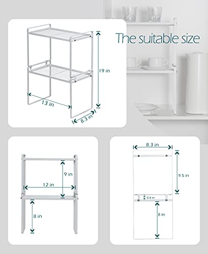 2pk Kitchen Cabinet Shelf Counter Organizer Rack Pantry Storage Bathroom Bedroom Office Table Desk Space Saving Steel Frame Stackable Rust Resistant Non Slip White-Tall- L13in W8.3in H9.5in - view 3