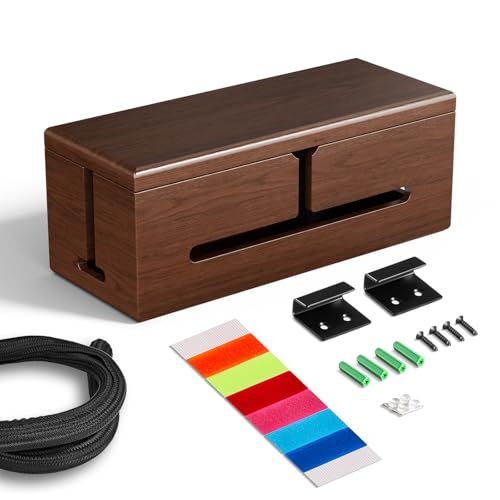 Large Cable Management Box-Stylish Wire Organizer, Wire Concealer and Wire Management Box-Wire Management Box with Protective Sleeve (Brown)