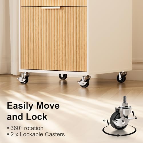 3 Drawers Fluted Mobile File Cabinet with Lock, Rolling File Cabinet Printer Stand Table, Under Desk Wooden Filing Cabinets for Home Office Essentials Storage Organization Furniture Letters/A4(Oak) - view 5