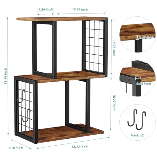 Desktop Bookshelf,3-Tier Desk Organizer Shelf with Hooks Desk Organization Deals for Office Storage Rustic Brown - view 3
