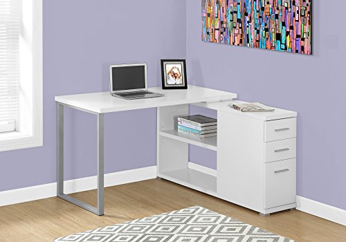 Computer L-Shaped-Left or Right Set Up-Contemporary Style Corner Desk with Open Shelves and Drawers, 48" L, White - view 2