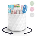 Desk Organizer,Sparkling Diamond-like Pen Holder for Desk 360°Rotating Office Accessories,Pencil Cup with 5 Compartments Storage Box Caddy for Office,School,Home,Art Supply(White)