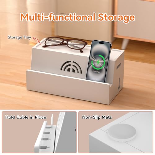 Bamboo Cable Management Box, White, 31X14X15.5CM - view 4