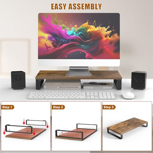 Wood Monitor Stand Riser for Desk, 24x12x3 inch, Brown - view 3