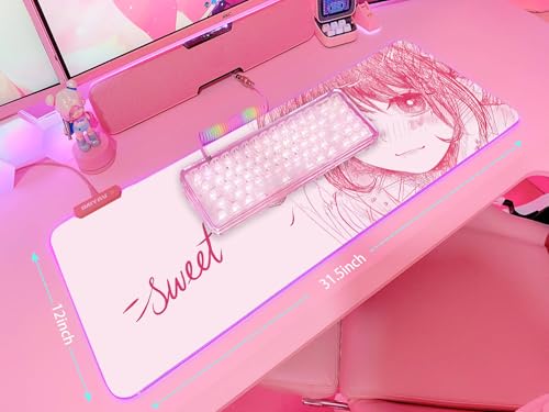 Pink RGB Gaming Mouse Pad 31.5x12 Inch PC XL Large Extended Glowing Led Light Up Desk Pad Non-Slip Rubber Base Computer Cute Mousepad Mat Desk Accessories Gaming Setup 40-8779 - view 5