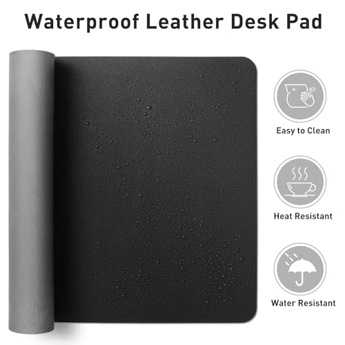 Non-Slip Waterproof PU Leather Desk Pad Protector for Mouse, Writing Desk, Office, Home, Laptop Blotter, 23.6" x 13.7", Black - view 6