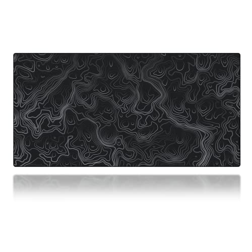 Mega Size Gaming Mouse Pad - Anti Slip Rubber Base - Stitched Edges - Large Desk Mat - 48" x 24" x 0.16" (Mega, Topographic)