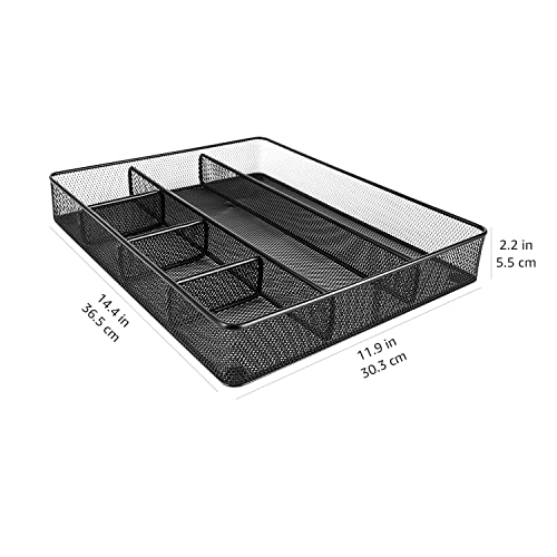 Metal Mesh Desk Organizer with 6 Compartments, Anti-Slip Pen Holder Storage Tray for Office Supplies and Home, Black - view 4