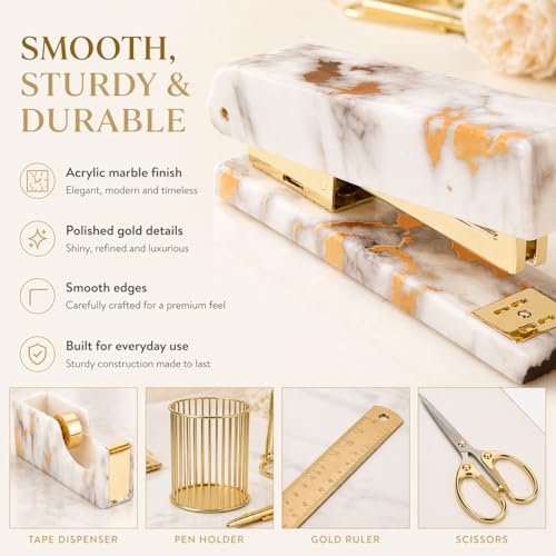 Office Desk Supplies Accessories Women - Women Marble Desk Decor Set Gold - view 4