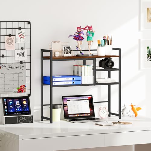 31.9" Desk Shelf, Desktop Organizer Shelf, Desk Hutch Dorm, 3-Tier Desk Display Rack, Desktop Bookshelf, Multipurpose Wood Desk Organizer Storage Rack for Home Office Dorm - view 2