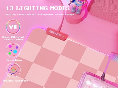 Pink RGB Gaming Mouse Pad 31.5x12 Inch PC XL Large Extended Glowing Led Light Up Desk Pad Non-Slip Rubber Base Computer Cute Mousepad Mat Desk Accessories Gaming Setup Pink Checkered - view 3