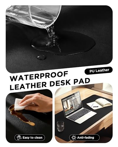 35.4" x 17" Large PU Leather Desk Mat for Keyboard and Mouse - Waterproof Non-Slip Desk Pad Protector for Office, Home, Writing Desk, Black - view 5