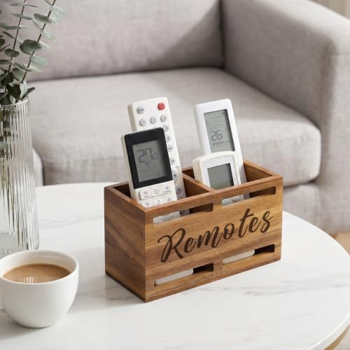 Acacia Wood TV Remote Control Holder for Table Wall Mount Remote Organizer - view 2