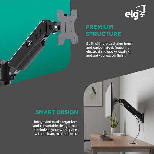 Gas Spring Monitor Wall Mount, Full Motion 17-35" Screens up to 19.8 lbs, 15" Extension from Wall, 360° Rotation, -45°/+90° Tilt, Cable Organizer, VESA 75x75 to 100x100mm, Black - view 4