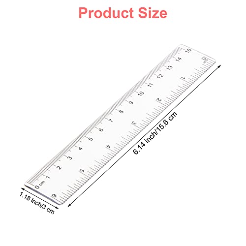 2 Pack 6 inch Clear Plastic Ruler Straight Shatterproof Transparent Rulers for Office Supply (Clear) - view 2