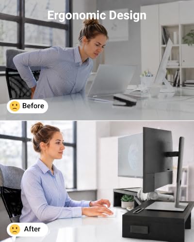 Dual Monitor Stand Riser, Adjustable Length & Swivel Angle, Black - view 3