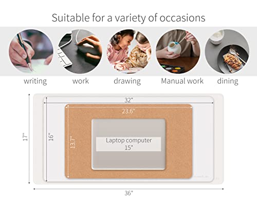 Dual-Sided Mouse Pad, Natural Cork & PU Leather Large Desk Pad for Office and Home Work, Desk Protector Non-Slip, Waterproof, Easy Clean (White, 36"x17") - view 6