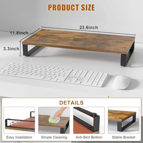 Wood Monitor Stand Riser for Desk, 24x12x3 inch, Brown - view 2