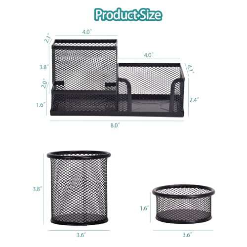 Mesh Desk Organizer, Set of 3 Pen Holder Office Desk Accessories with Pencil Holder Sticky Note Holder, Pencil Cup and Paperclips Cup - view 5