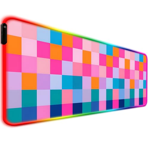 RGB Vibrant Multicolor Checkered Gaming Desk Mat & Mouse Pad, XL