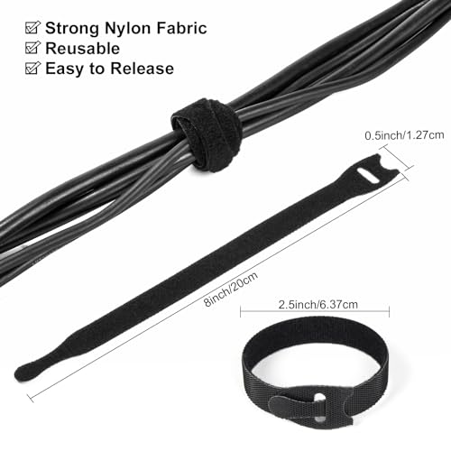 110PCS Reusable Cable Ties, Adjustable 8-inch Cord Organizer Ties, Multi-purpose Hook Loop Cable Management Wire Ties for Organizing Home, Office, Data Centers, Black (Pack of 2) - view 2