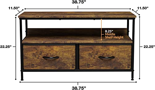 2-Drawer Small TV Stand for Bedroom, Wood Top (Rustic Wood) - view 3